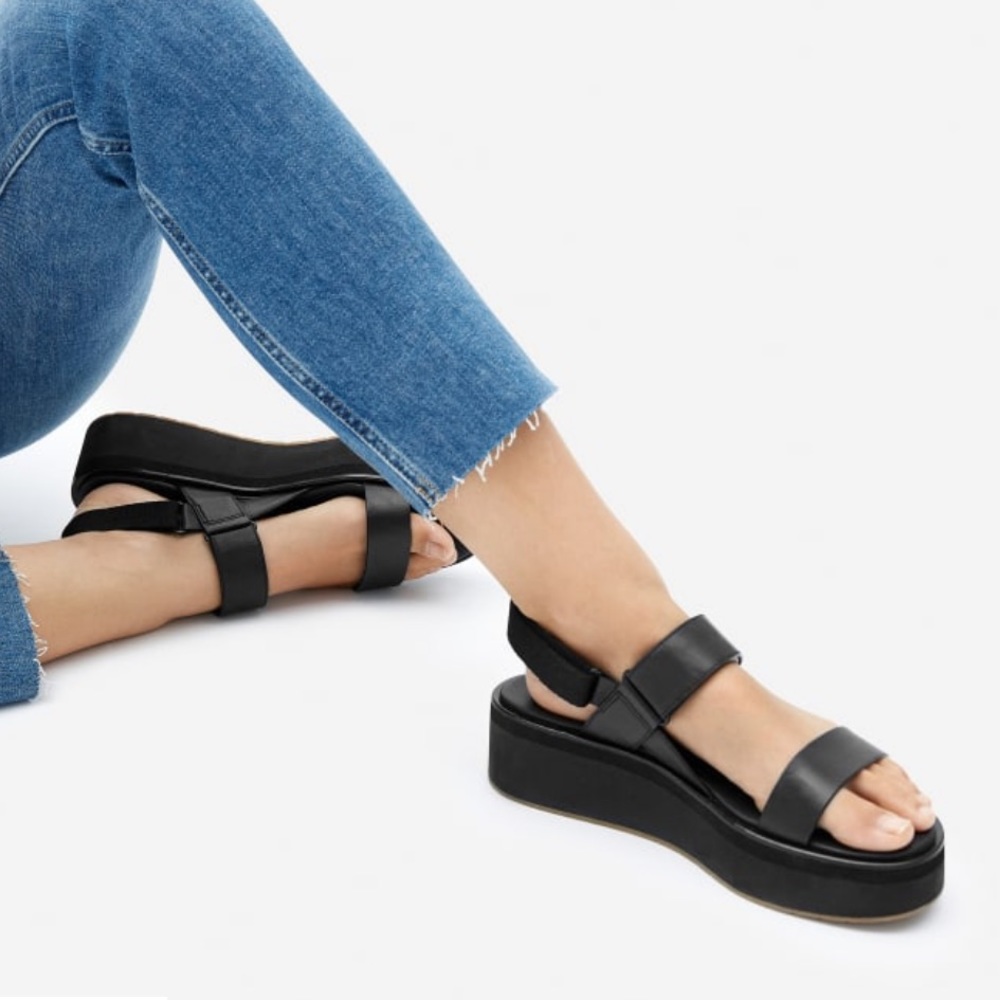 NWT Everlane The Platform Leather Sandal Size 8 Black